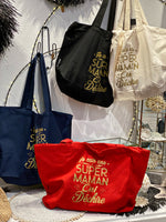 Charger l'image dans la galerie, TOTE BAG "JE SUIS UNE SUPER MAMAN QUI DECHIRE" Marine, Ecru, Rouge, Noir