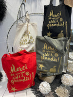 Charger l'image dans la galerie, TOTE BAG "MERCI DE M'AVOIR AIDE A GRANDIR" Ecru, Rouge, Noir, Kaki