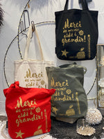 Charger l'image dans la galerie, TOTE BAG "MERCI DE M'AVOIR AIDE A GRANDIR" Ecru, Rouge, Noir, Kaki