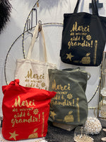 Charger l'image dans la galerie, TOTE BAG "MERCI DE M'AVOIR AIDE A GRANDIR" Ecru, Rouge, Noir, Kaki