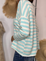 Charger l'image dans la galerie, T-shirt VANILLE marinière Ecru et Turquoise
