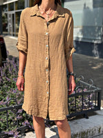 Charger l&#39;image dans la galerie, Robe lin  HAVANA Camel
