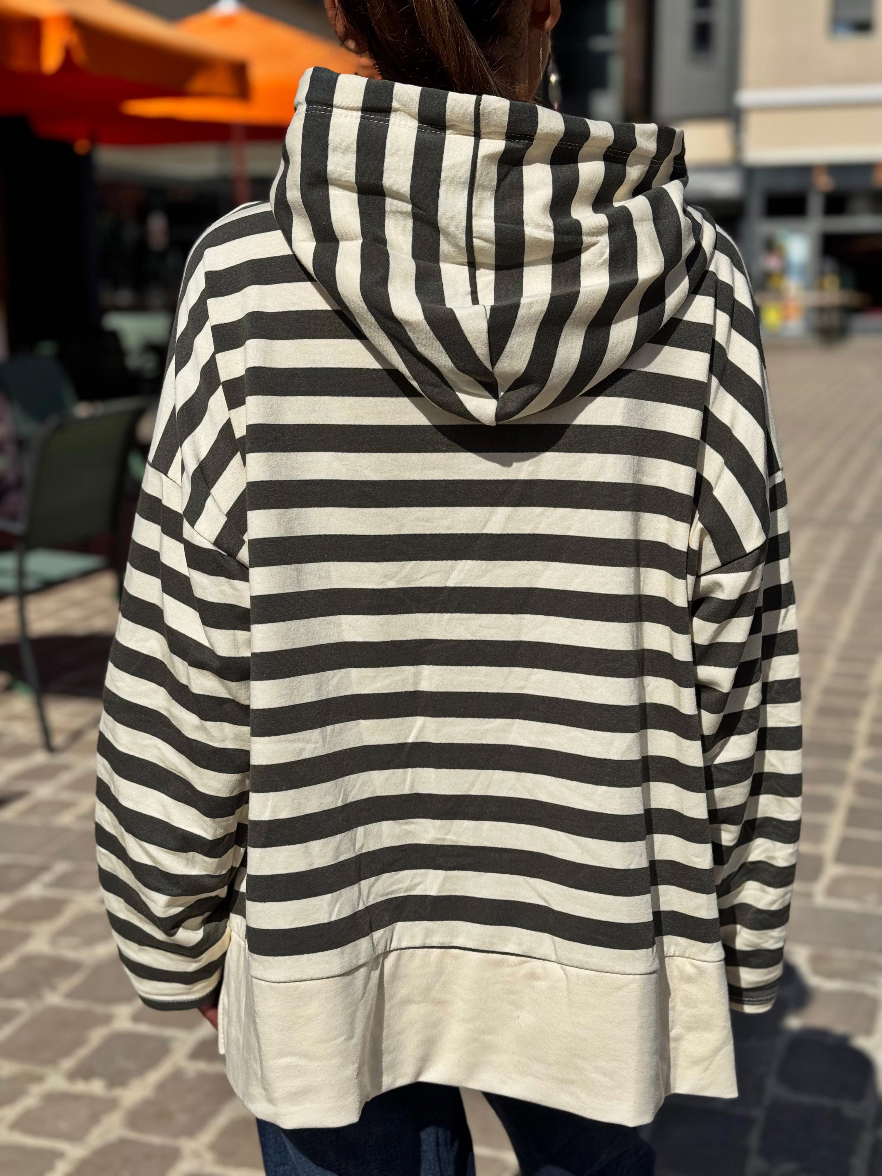 Sweat fin à capuche RIVAGE Kaki/Ecru