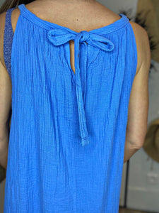 Robe longue gaze de coton SYBILLE Bleu