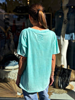 Charger l&#39;image dans la galerie, Tee shirt SMILE Turquoise effet délavé
