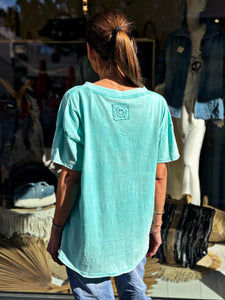 Tee shirt SMILE Turquoise effet délavé