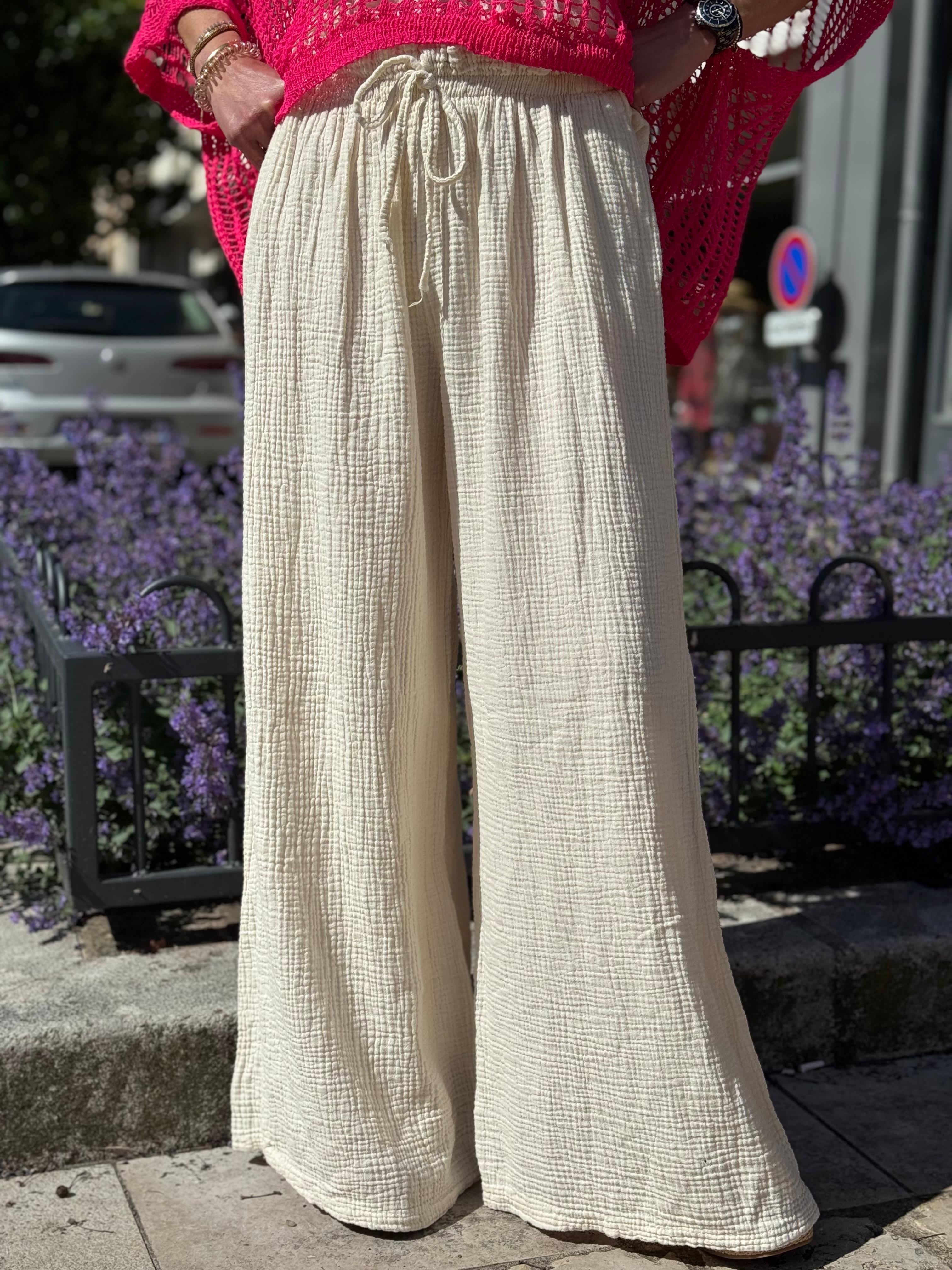 Pantalon gaze de coton YAGO Ecru