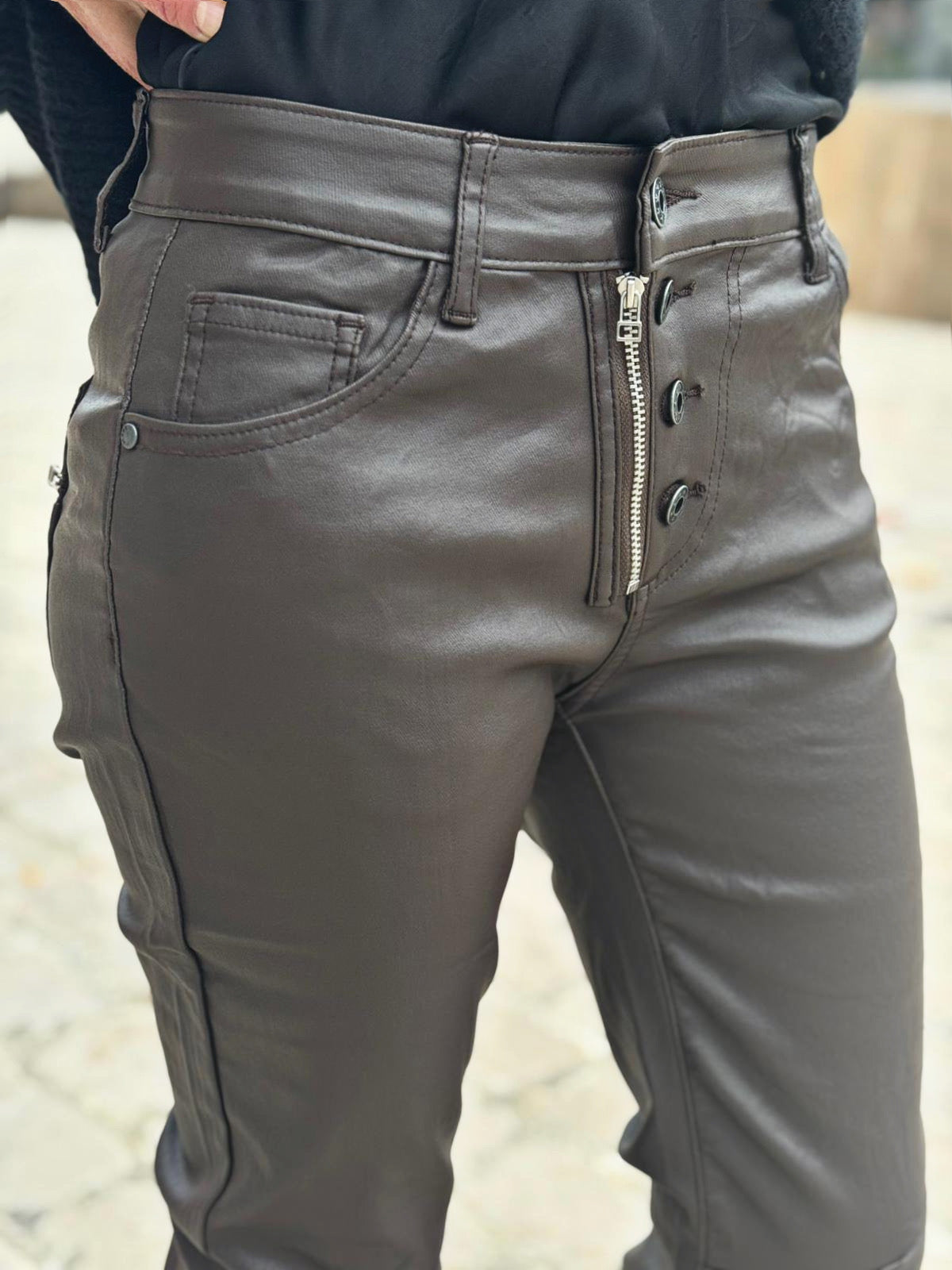 Pantalon simili cuir MAX Choco