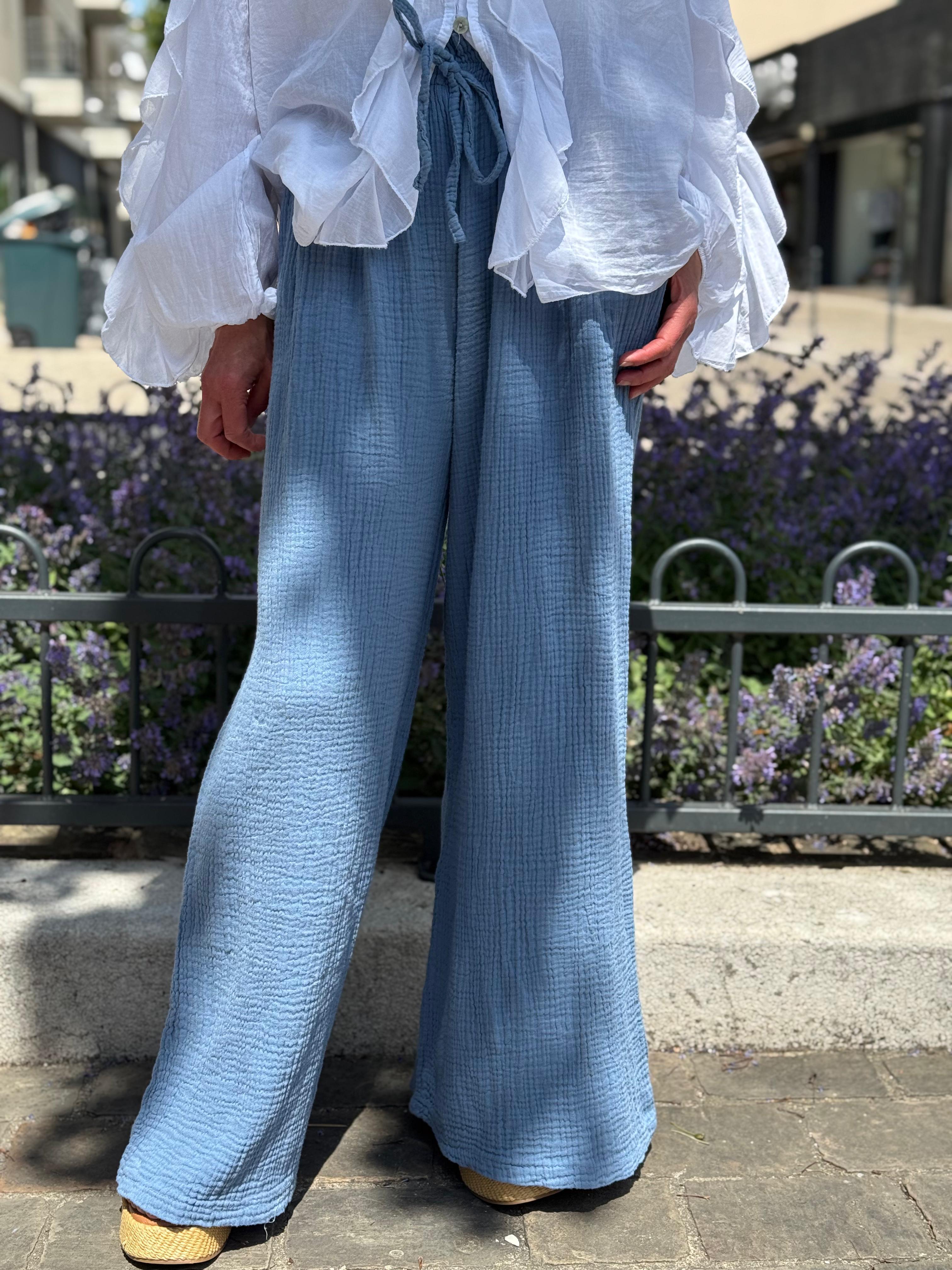 Pantalon gaze de coton YAGO Bleu jeans