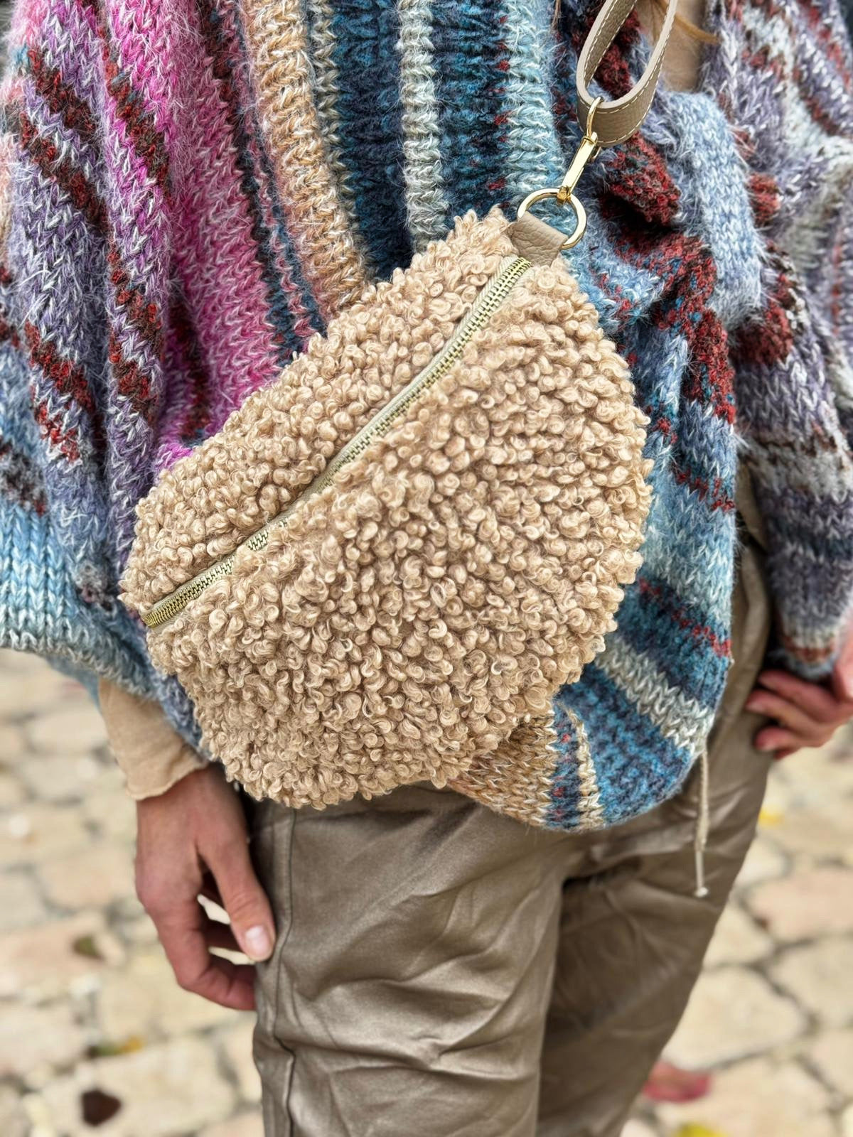 Sac banane bouclette MILA Camel clair