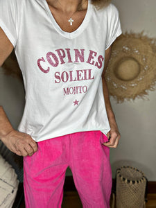 Tee shirt " Copines Soleil Mojito " Rose