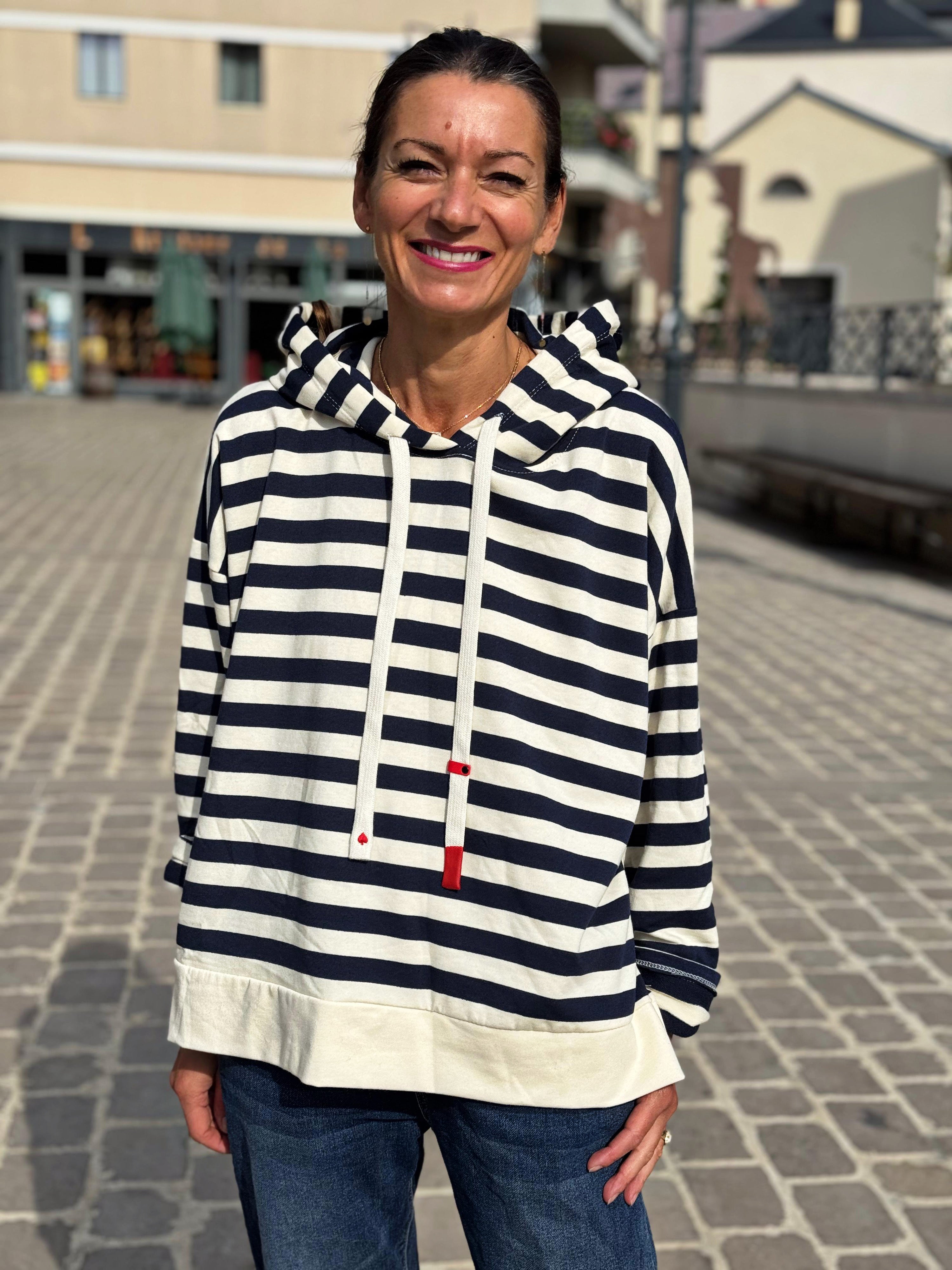 Sweat fin à capuche RIVAGE Marine Ecru