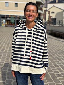 Sweat fin à capuche RIVAGE Marine Ecru
