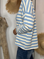 Charger l'image dans la galerie, T-shirt VANILLE marinière Ecru et Bleu ciel
