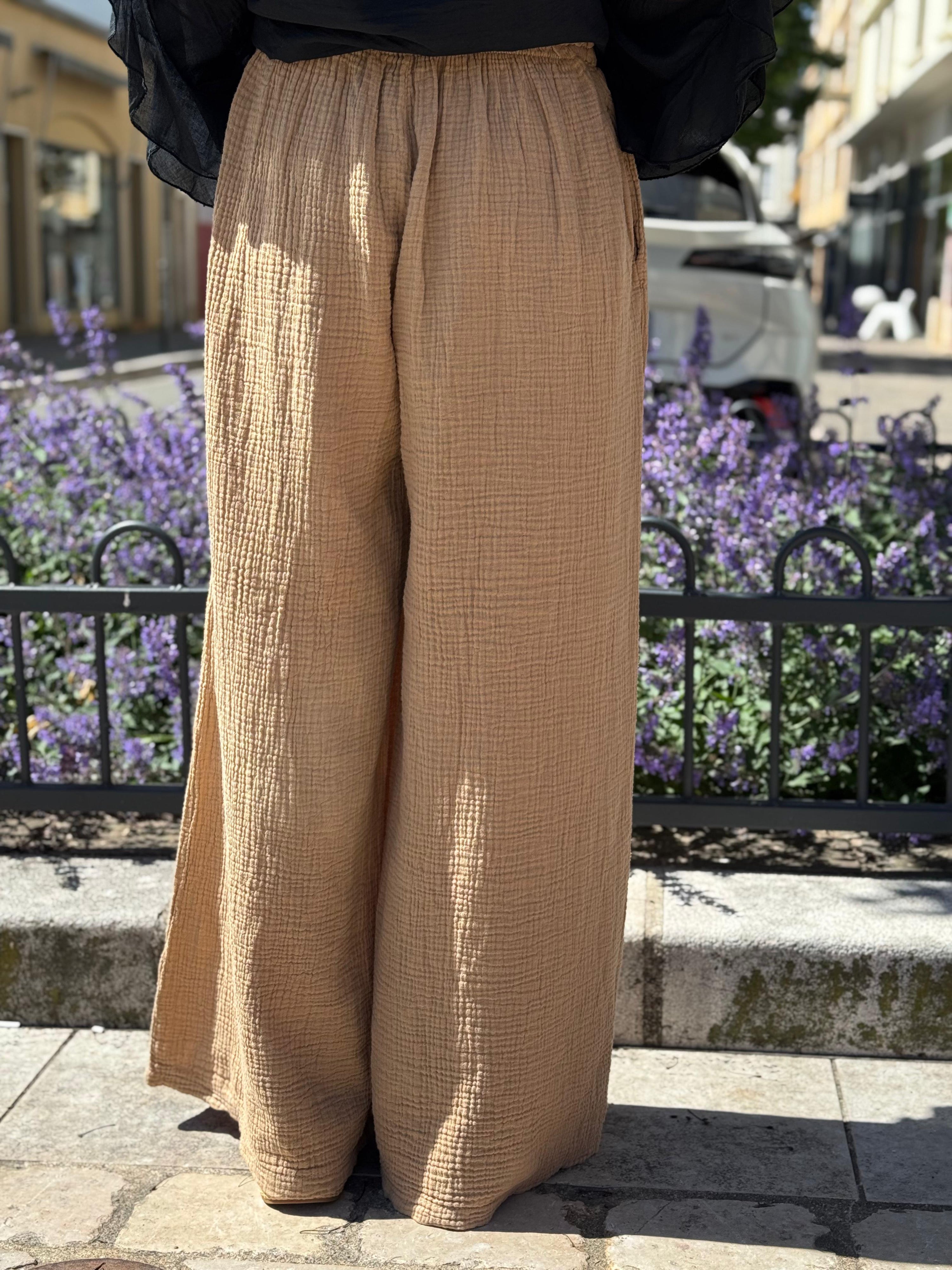 Pantalon gaze de coton YAGO Camel