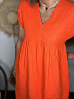 Charger l&#39;image dans la galerie, Robe courte gaze de coton CALINE Orange
