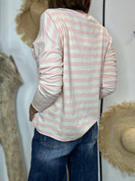 Charger l'image dans la galerie, T-shirt VANILLE marinière Ecru et Rose
