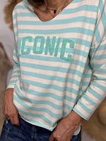 Charger l'image dans la galerie, T-shirt VANILLE marinière Ecru et Turquoise
