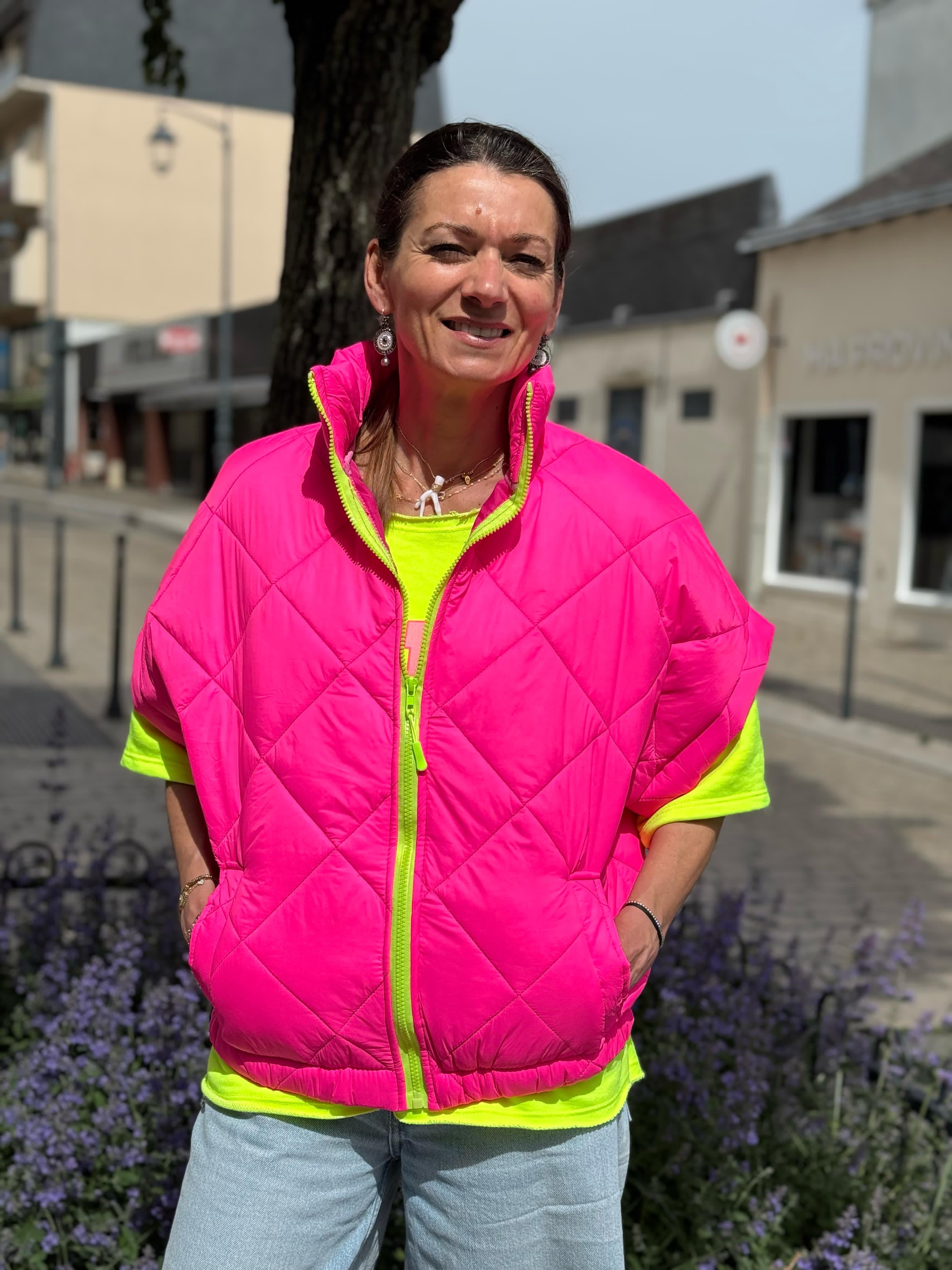 Doudoune manches courtes FIZZ Fuchsia fluo