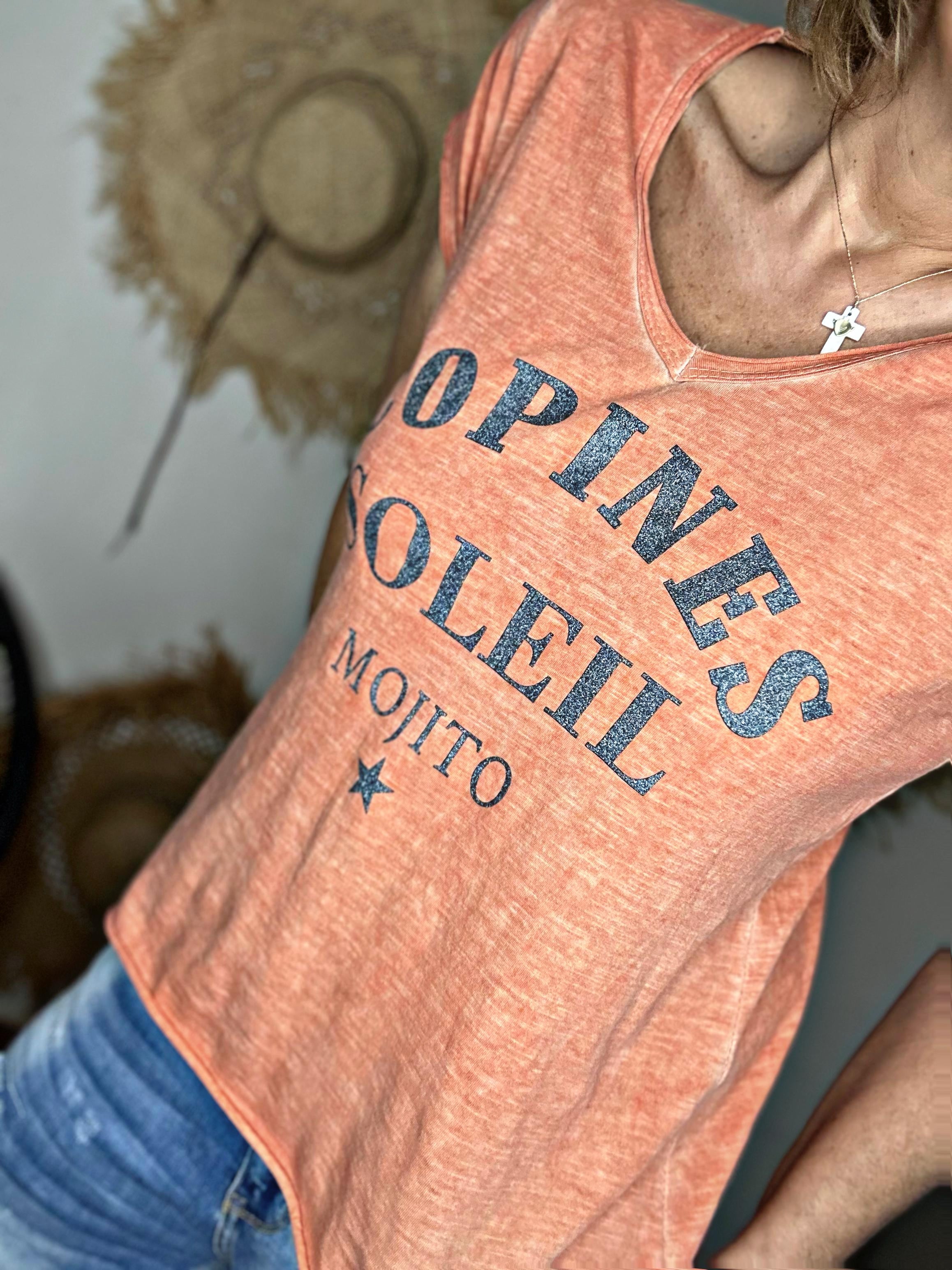 Tee shirt " Copines Soleil Mojito " Orange