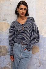 Charger l'image dans la galerie, Gilet NOE rayé Marine - Gold and Silver
