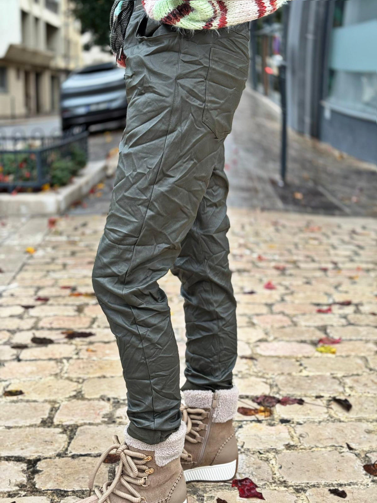 Pantalon simili cuir MADDOX Kaki