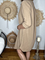 Charger l&#39;image dans la galerie, Robe chemise gaze de coton INES Camel
