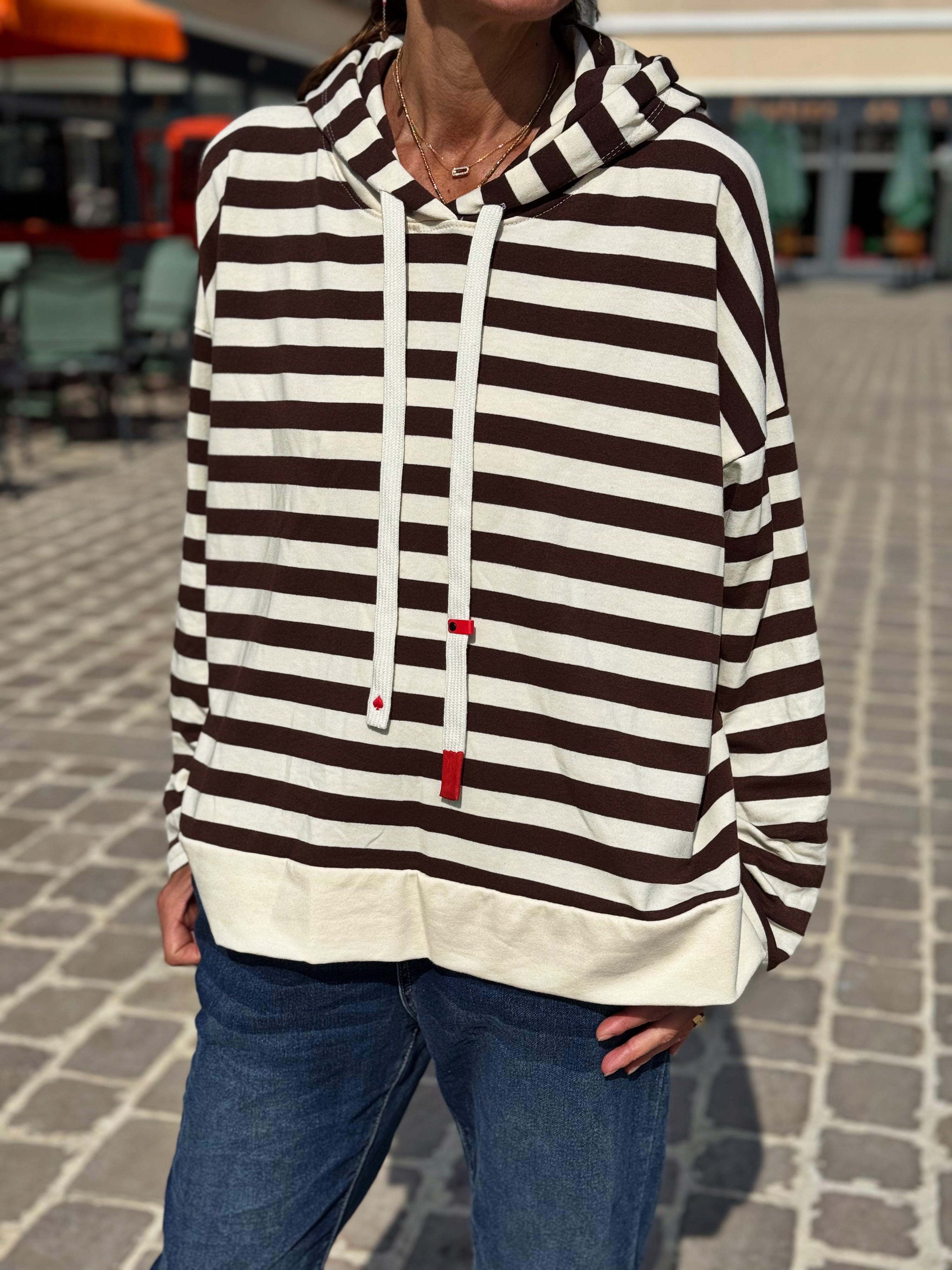 Sweat fin à capuche RIVAGE Choco/Ecru