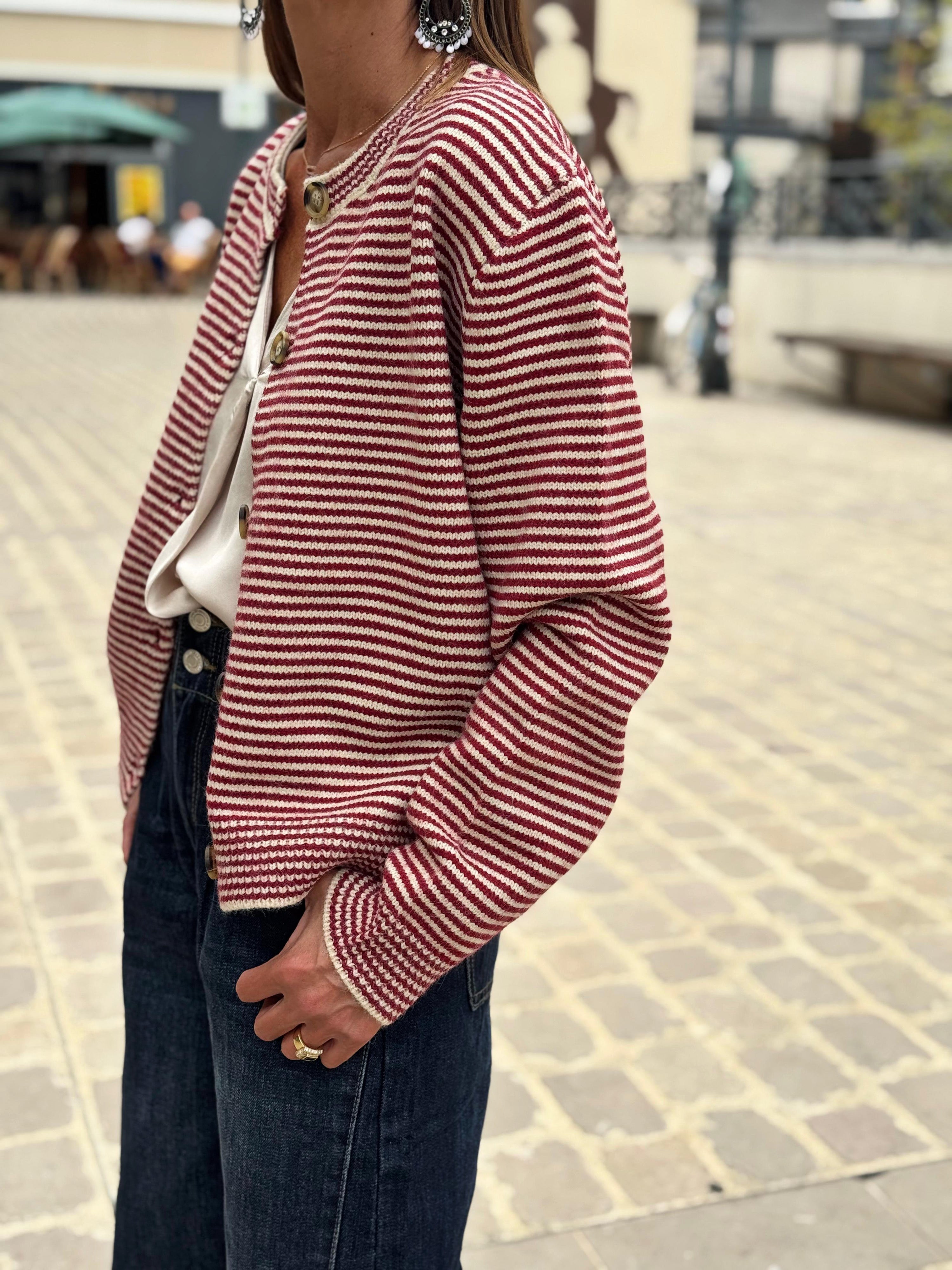 Ensemble Gilet et Echarpe FELIX Bordeaux Ecru