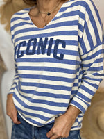 Charger l'image dans la galerie, T-shirt VANILLE marinière Ecru et Bleu
