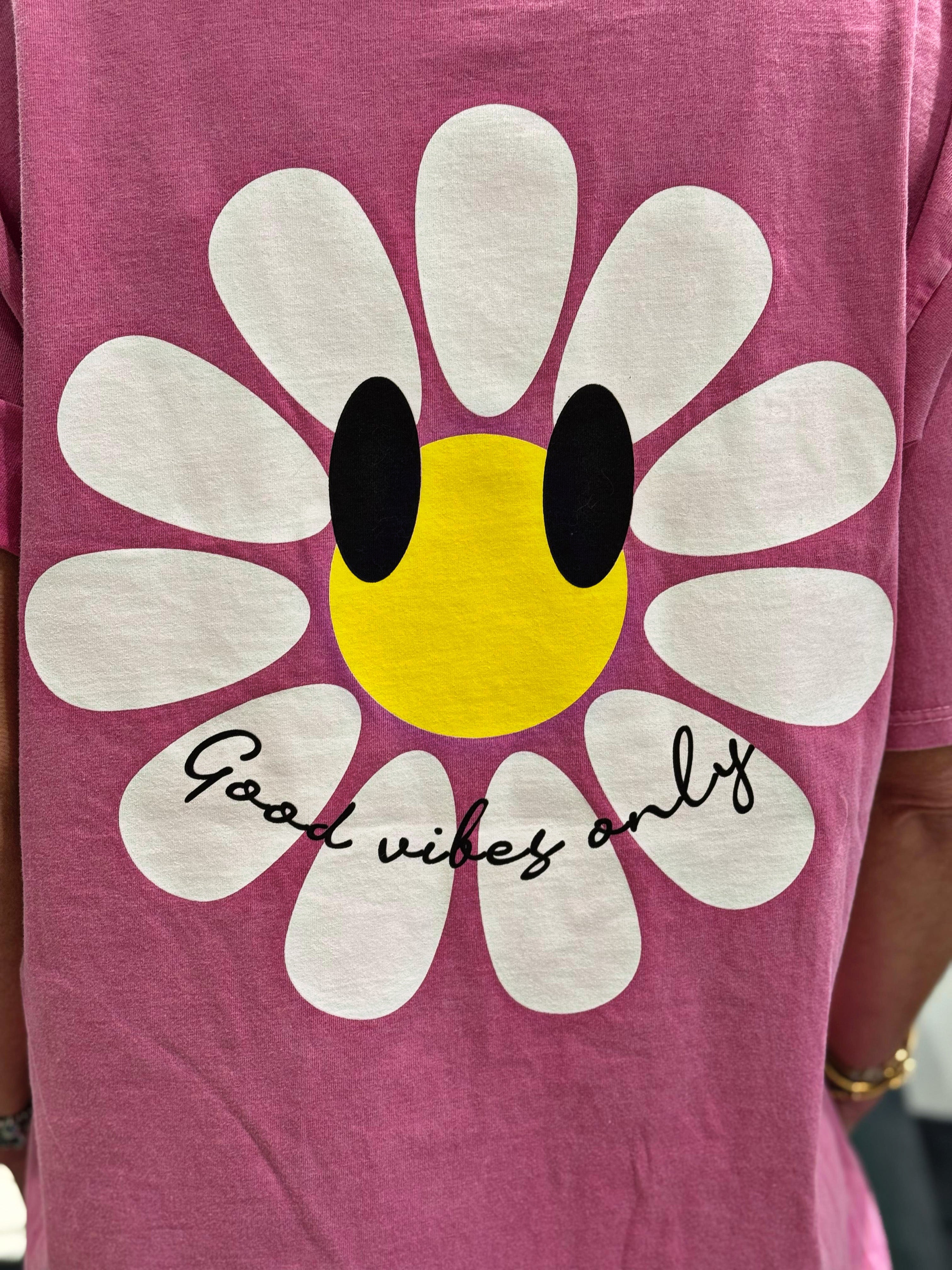 Tee shirt GOOD VIBES ONLY Fuchsia