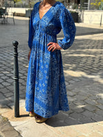 Charger l'image dans la galerie, Robe longue gaze de coton bleu - NERYS
