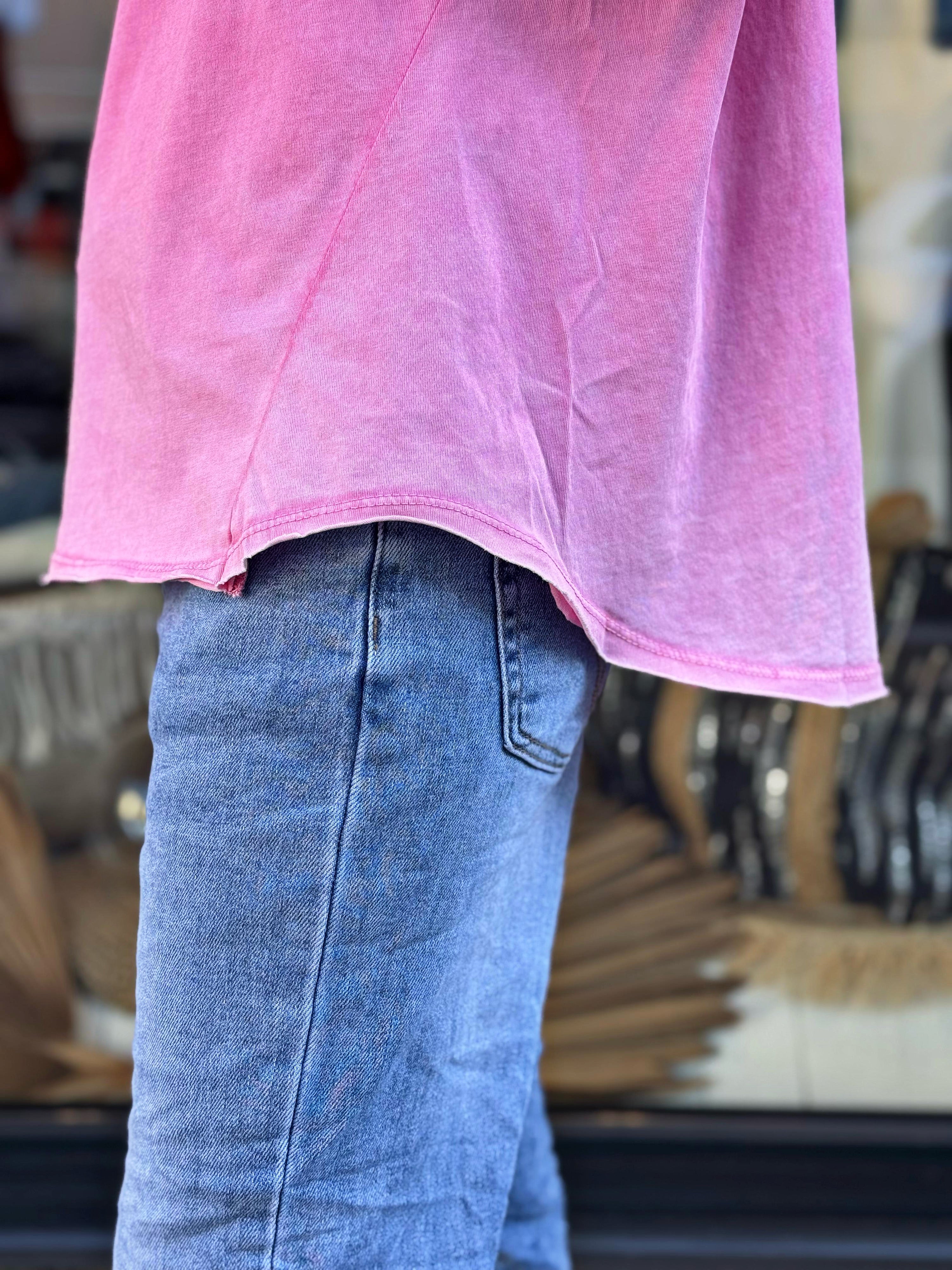 Tee shirt SMILE Fuchsia effet délavé