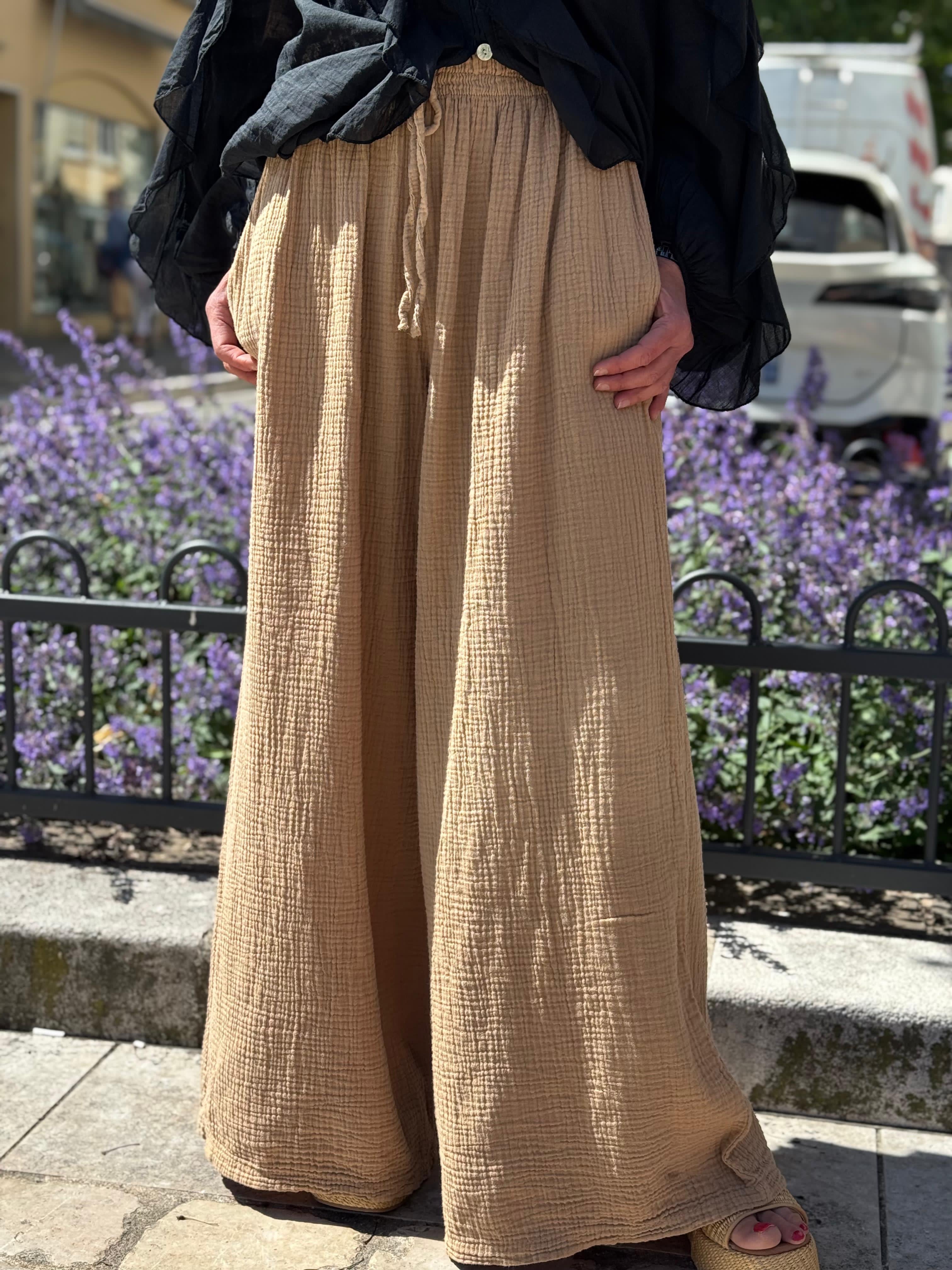 Pantalon gaze de coton YAGO Camel