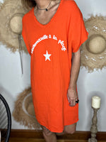 Charger l&#39;image dans la galerie, Robe courte/Tunique gaze de coton Mademoiselle à la Plage Orange
