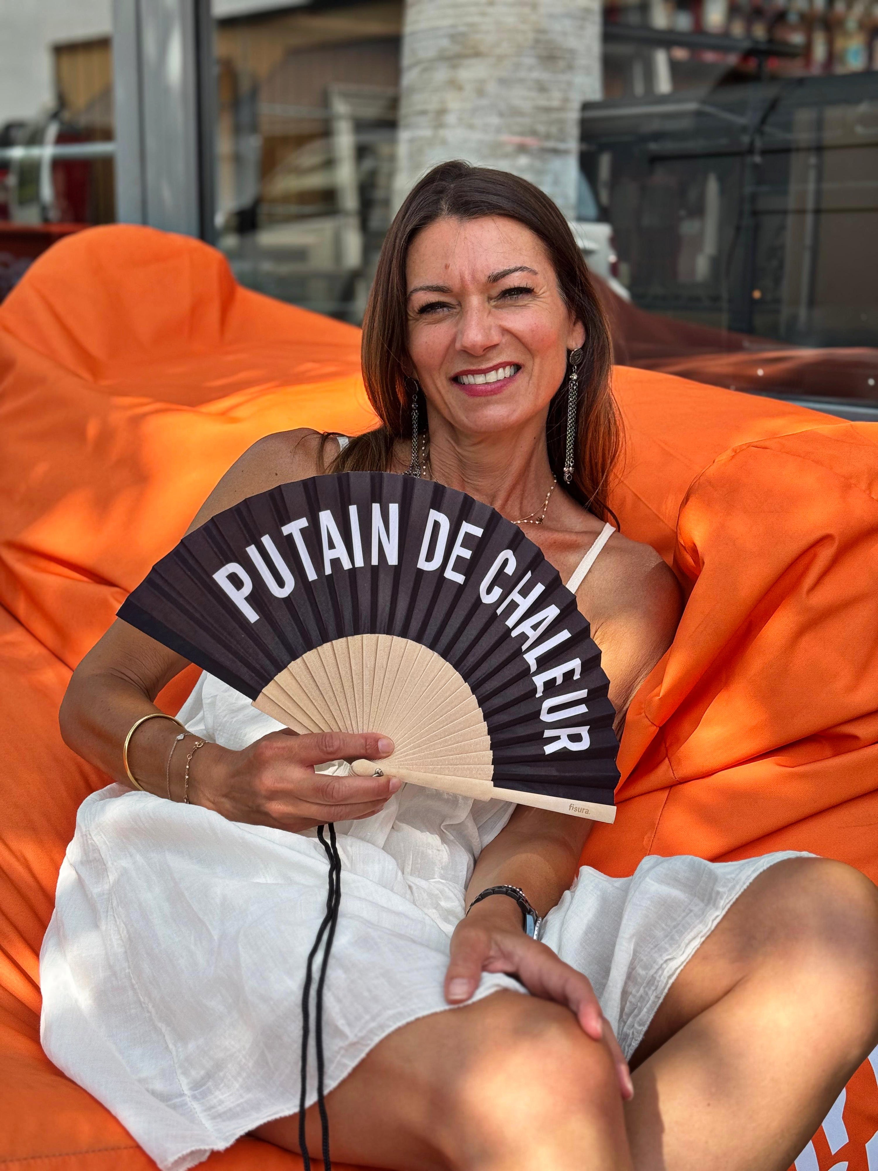 Eventail "PUTAIN DE CHALEUR" Noir - Fisura