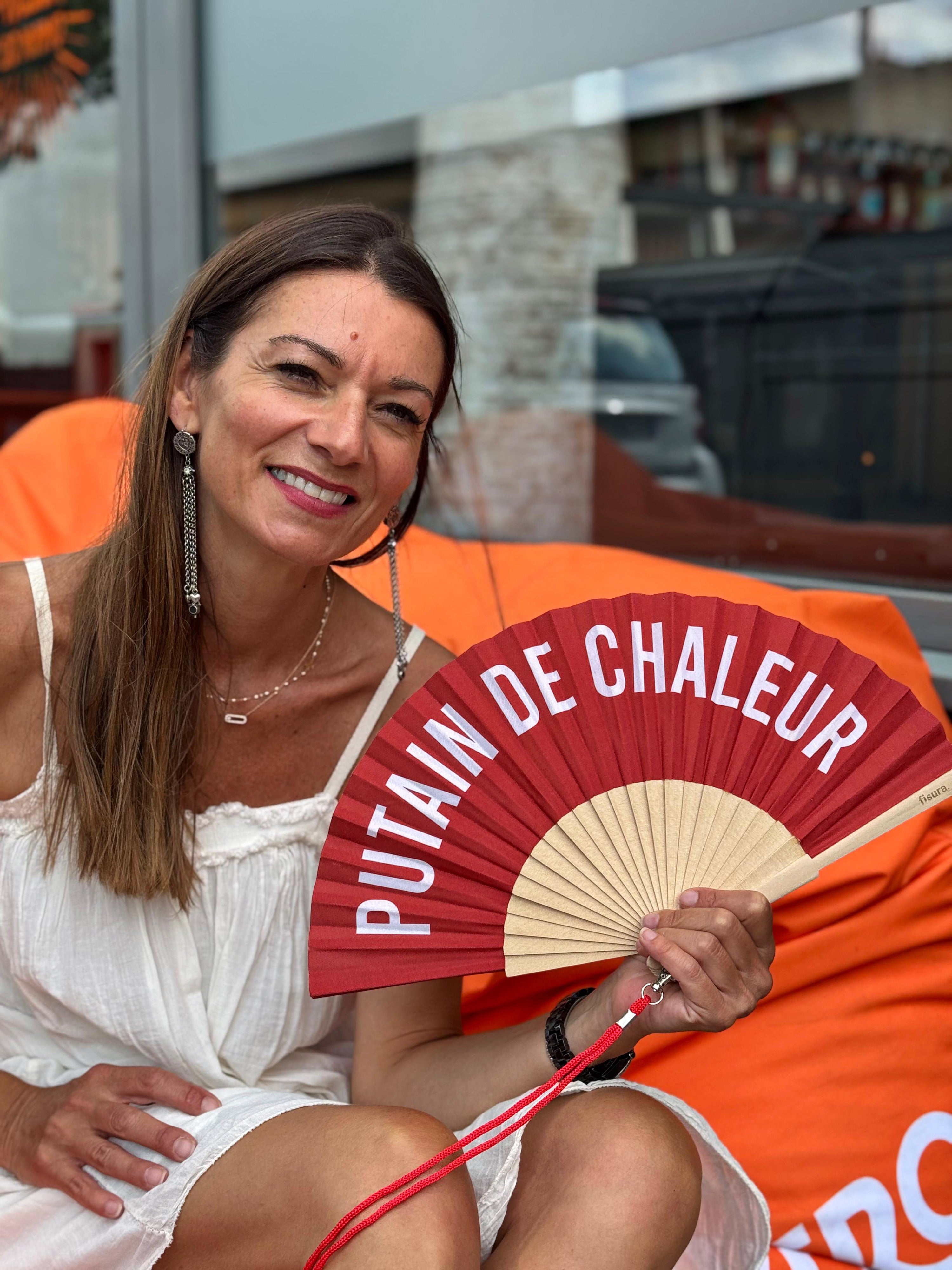 Eventail "PUTAIN DE CHALEUR" Rouge - Fisura
