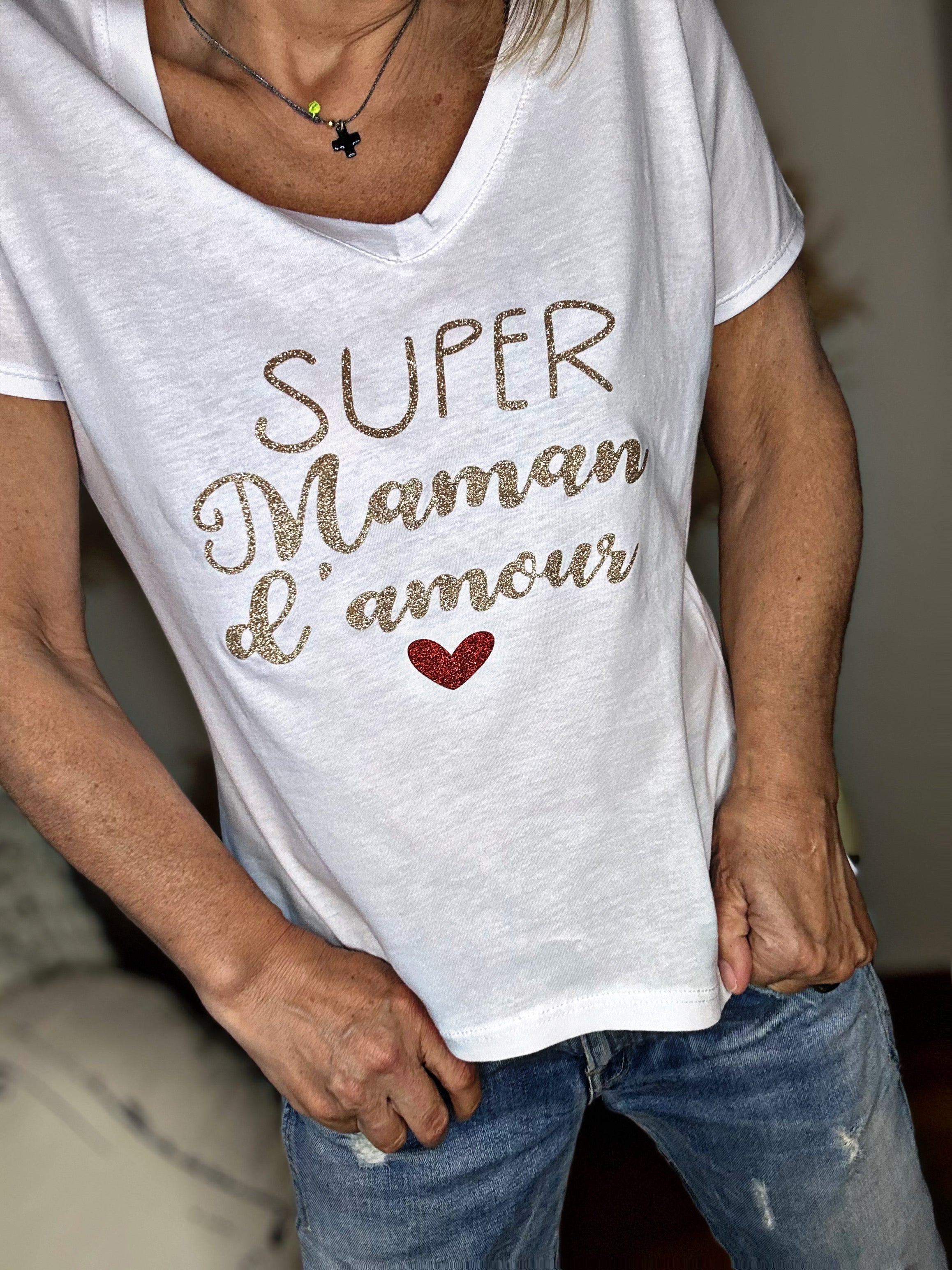 Tee shirt SUPER MAMAN D'AMOUR Blanc