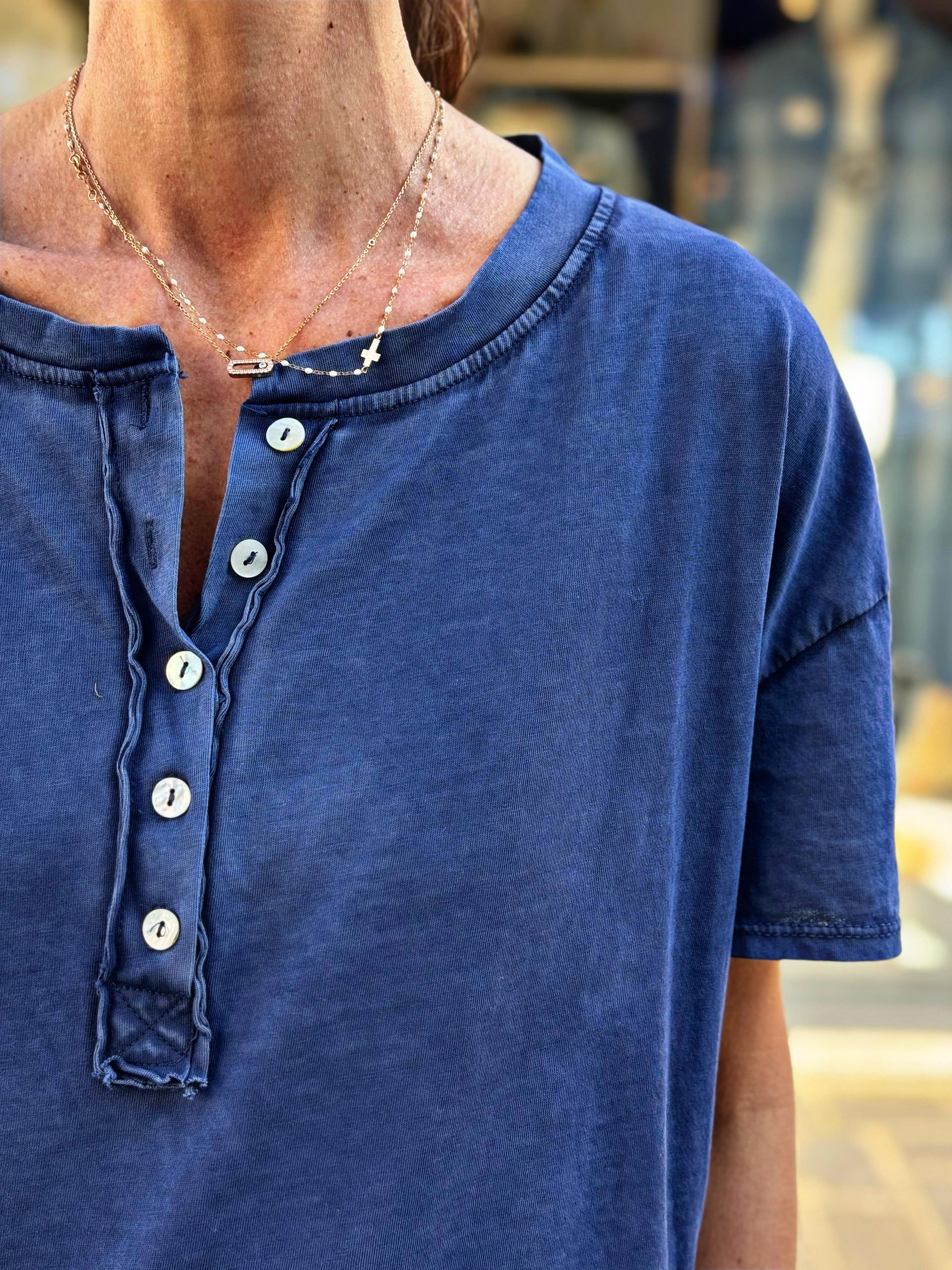 Tee shirt SMILE Bleu effet délavé