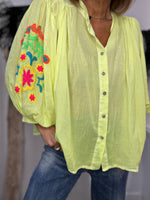 Charger l'image dans la galerie, Chemise Jaune fluo manches brodées AYA
