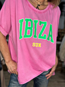Tee shirt IBIZA Fuchsia effet délavé