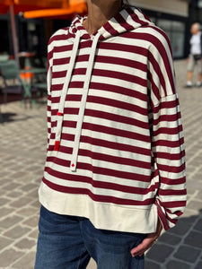 Sweat fin à capuche RIVAGE Bordeaux/Ecru