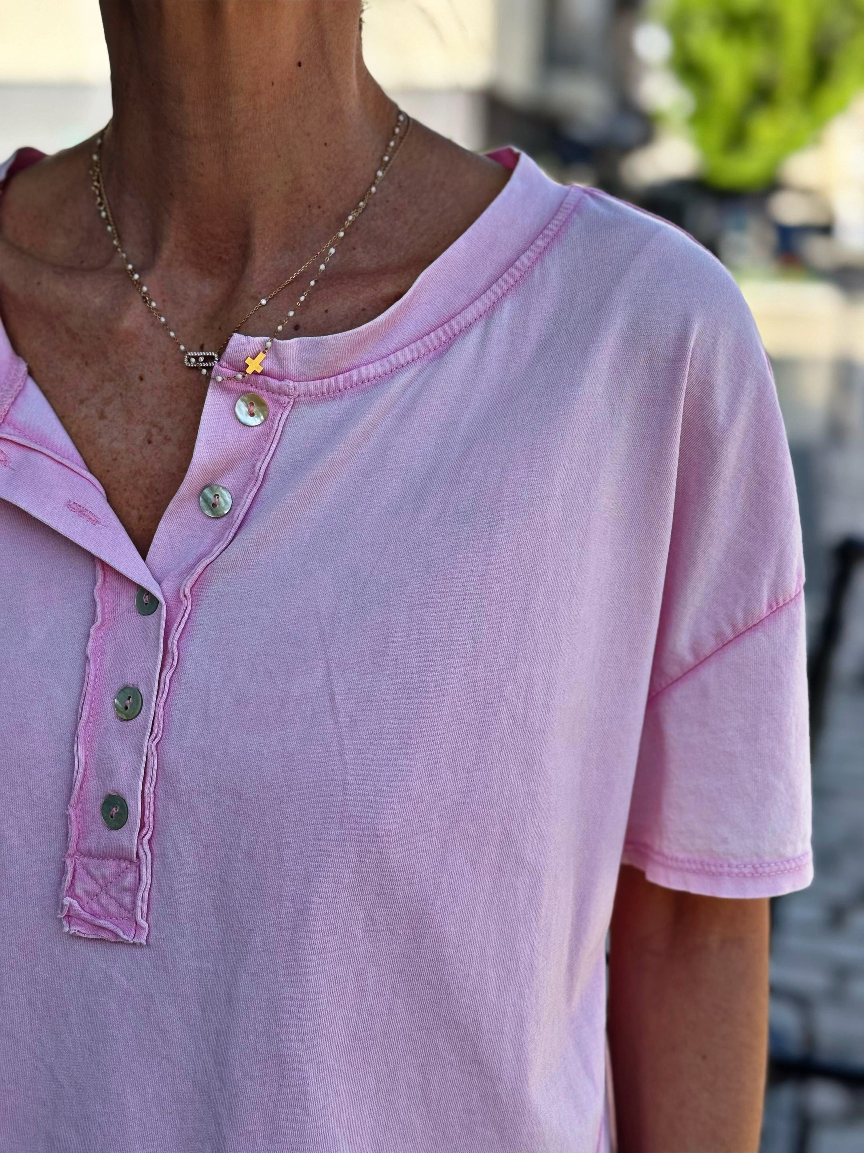 Tee shirt SMILE Rose effet délavé