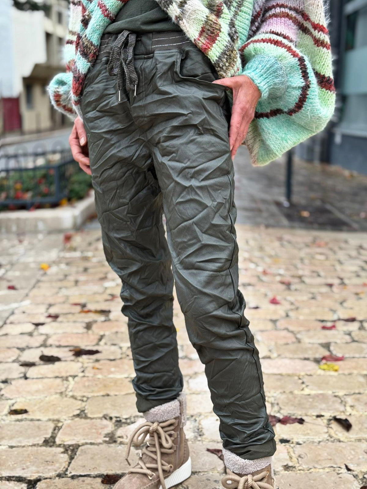 Pantalon simili cuir MADDOX Kaki