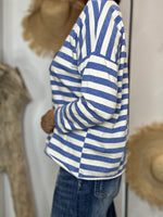 Charger l'image dans la galerie, T-shirt VANILLE marinière Ecru et Bleu
