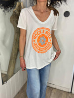 Charger l&#39;image dans la galerie, Tee shirt ROCK &amp; ROLL Blanc Orange
