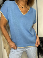 Charger l'image dans la galerie, Pull manches courtes Bleu - CLARA
