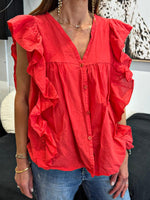 Charger l'image dans la galerie, Blouse volantée Rouge sans manches NOVELINE
