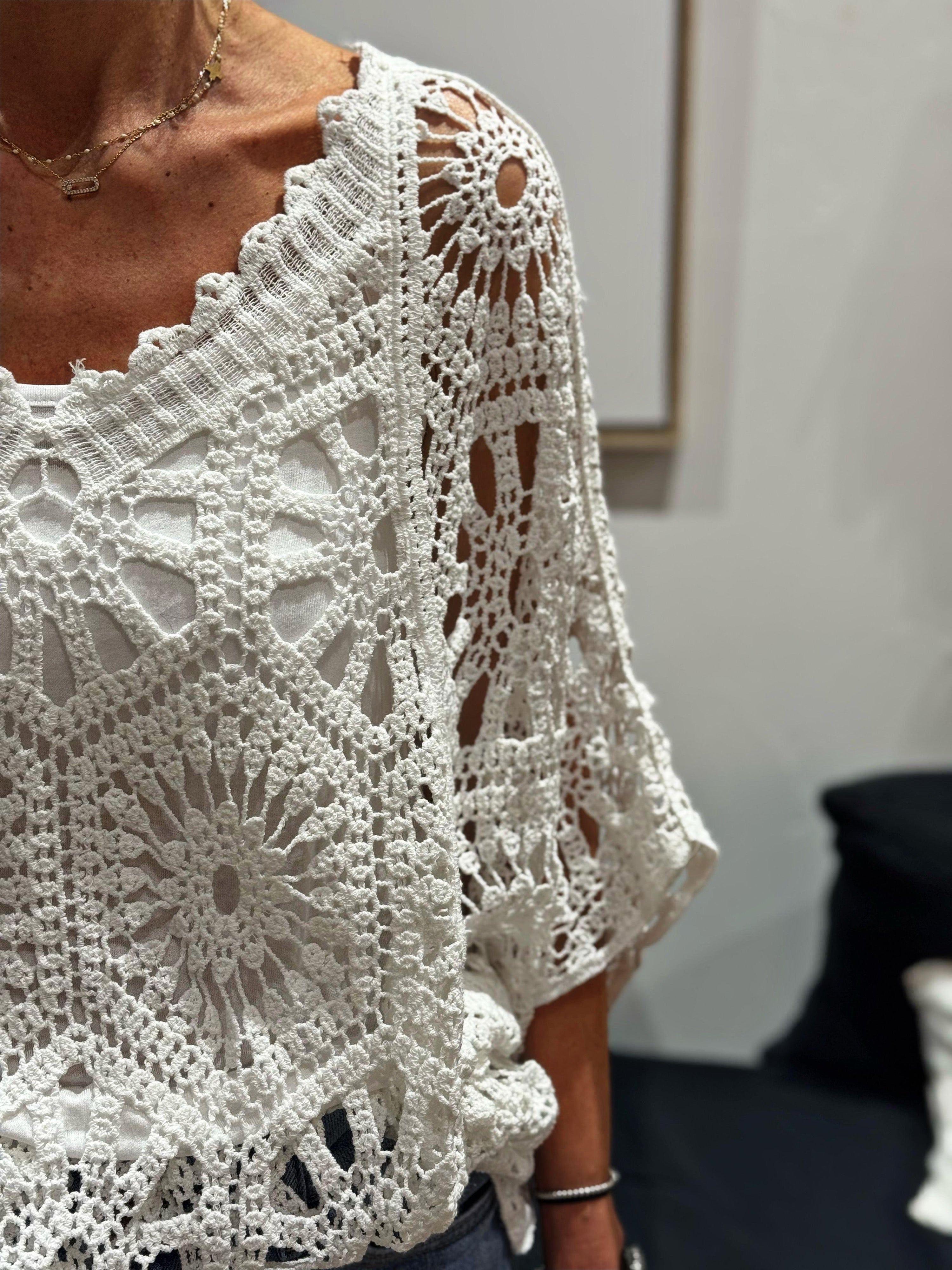 Pull crochet ZARA Blanc