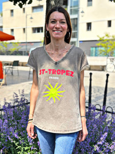 Tee shirt ST-TROPEZ Choco effet délavé